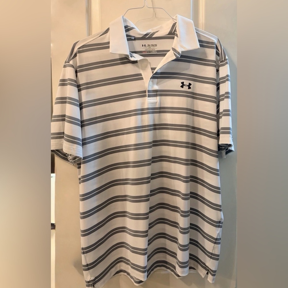 Under Armour Men's Polo Shirt - White and Gray Stripes